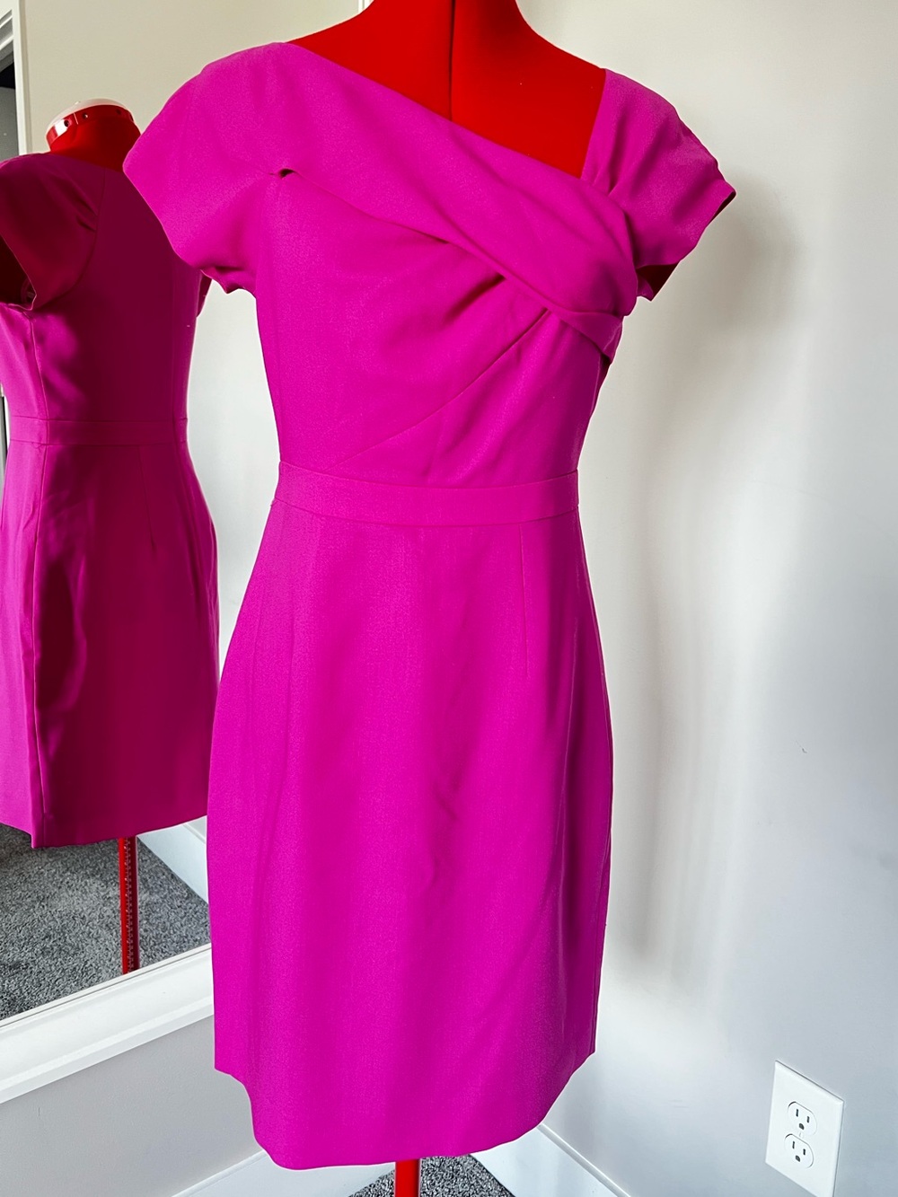 J. Crew Hot Pink One-Shoulder Twist Sheath Dress
